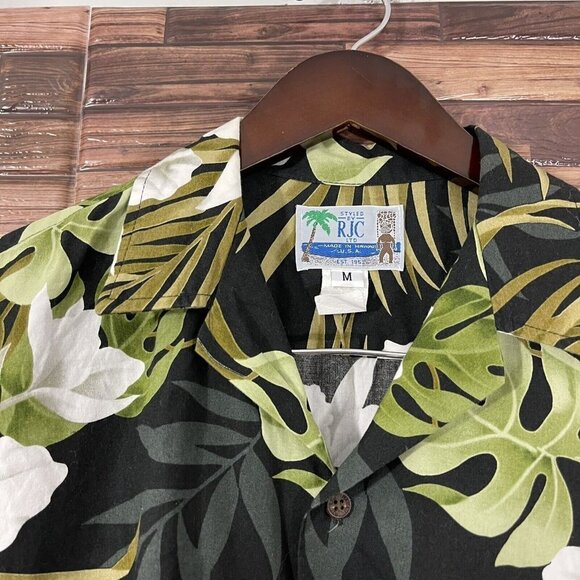 VINTAGE RJC LTD HAWAIIAN FLORAL PALM LEAFS  BUTTON UP SHIRT MENS Size M - Picture 2 of 4